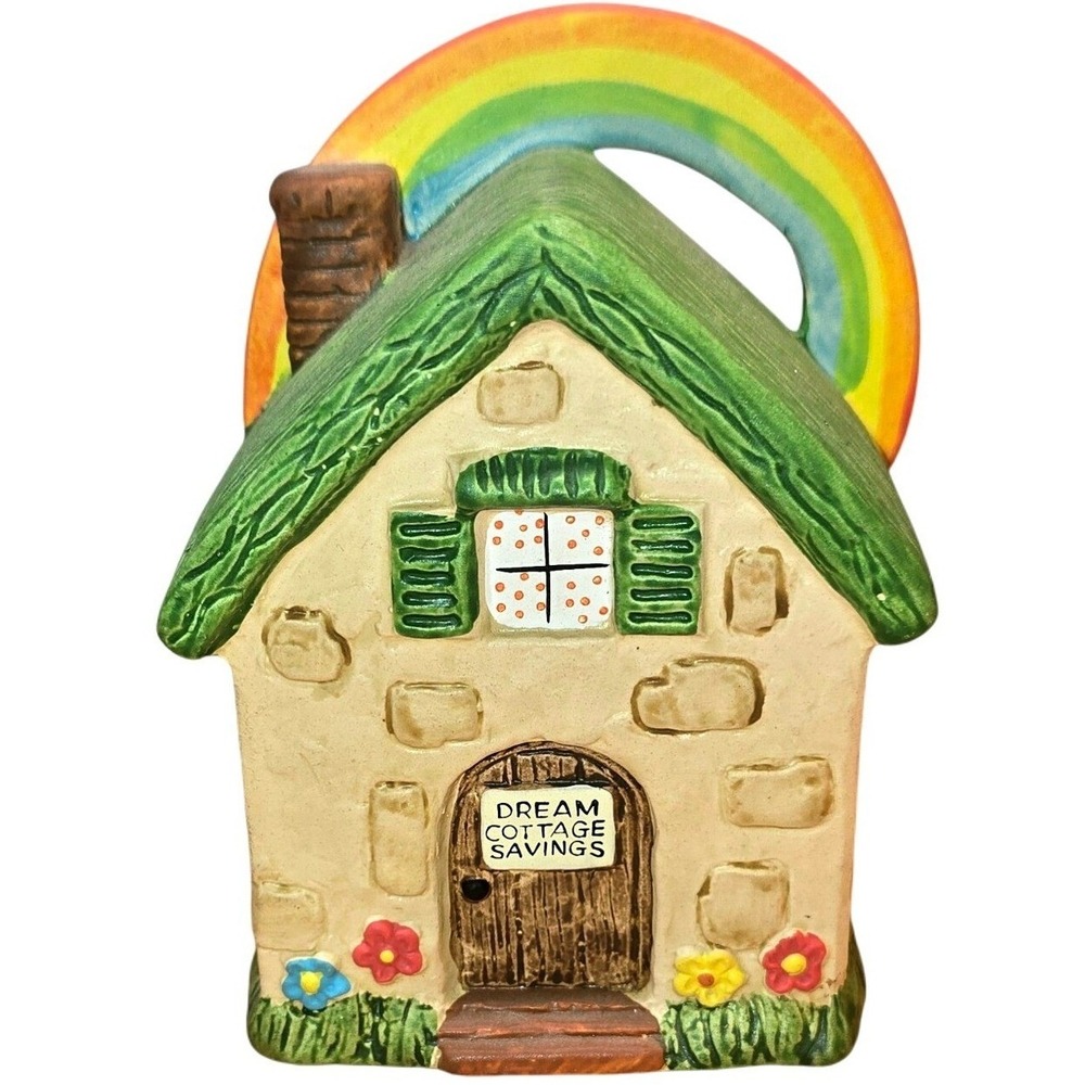 Enesco Dream Cottage Savings Bank Rainbow Stopper Vintage Rare 1978